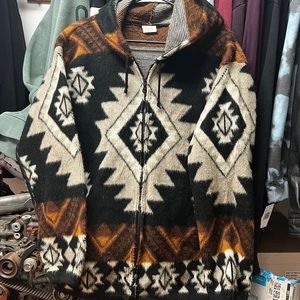 patterned zip up wool sweater